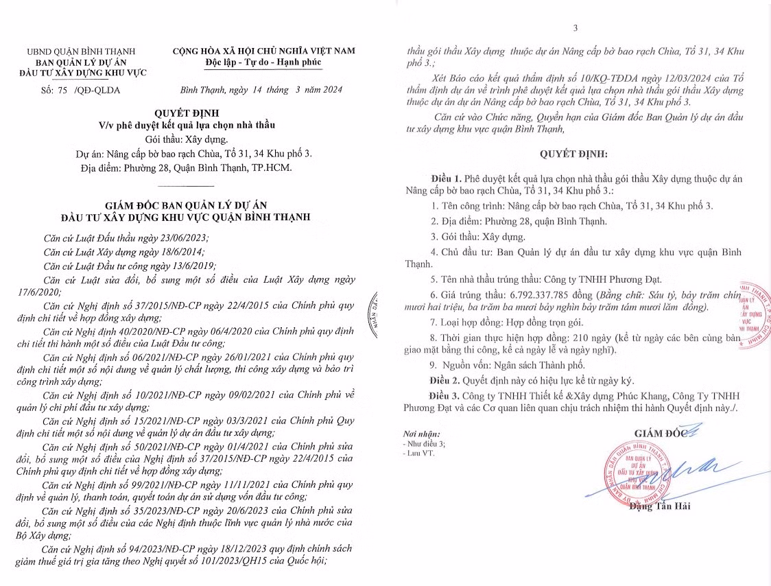 TP. HCM: Cty Phương Đạt trong 2 ngày trúng 4 gói thầu tại Bình Thạnh - Hình 2 TP. HCM: Cty Phuong Dat trong 2 ngay trung 4 goi thau tai Binh Thanh-Hinh-2