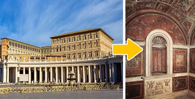 Phòng tắm của Hồng y Cardinal Bibbiena, căn hộ Papal, Tòa thánh Vatican. Đây là một phòng tắm được trang trí bởi danh họa nổi tiếng thế giới Raphael Santi và người học việc của ông. Lối vào phòng tắm nằm trong phòng ngủ cũ của Đức Hồng Y, nơi mà ngày nay Đức Thánh Cha làm việc với các nhà lãnh đạo thế giới. (Nguồn Youthwant)