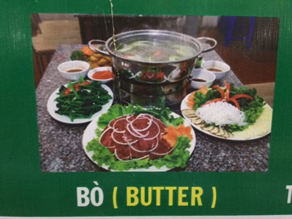 Bò dịch thành butter trong khi butter dịch sang tiếng Việt là bơ.