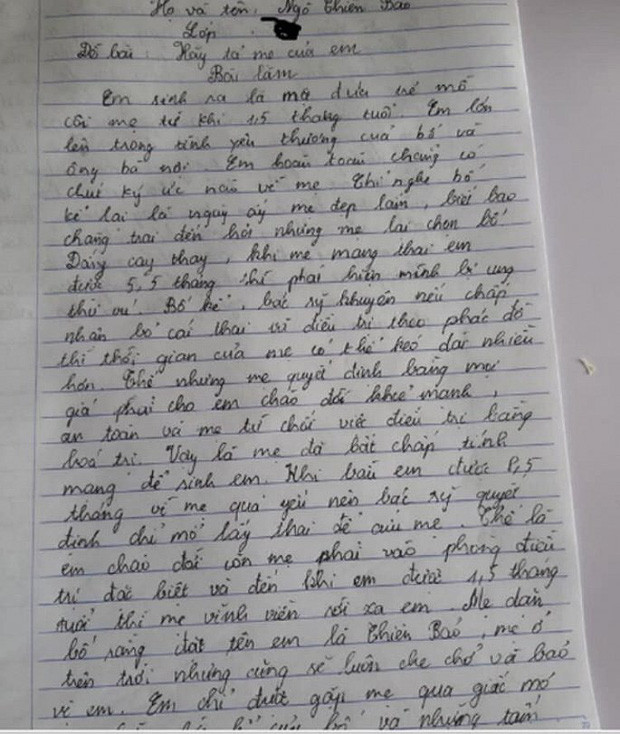 Bat khoc truoc bai van ke ve nguoi me da khuat cua nam sinh lop 7