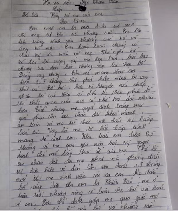 Bat khoc truoc bai van ke ve nguoi me da khuat cua nam sinh lop 7