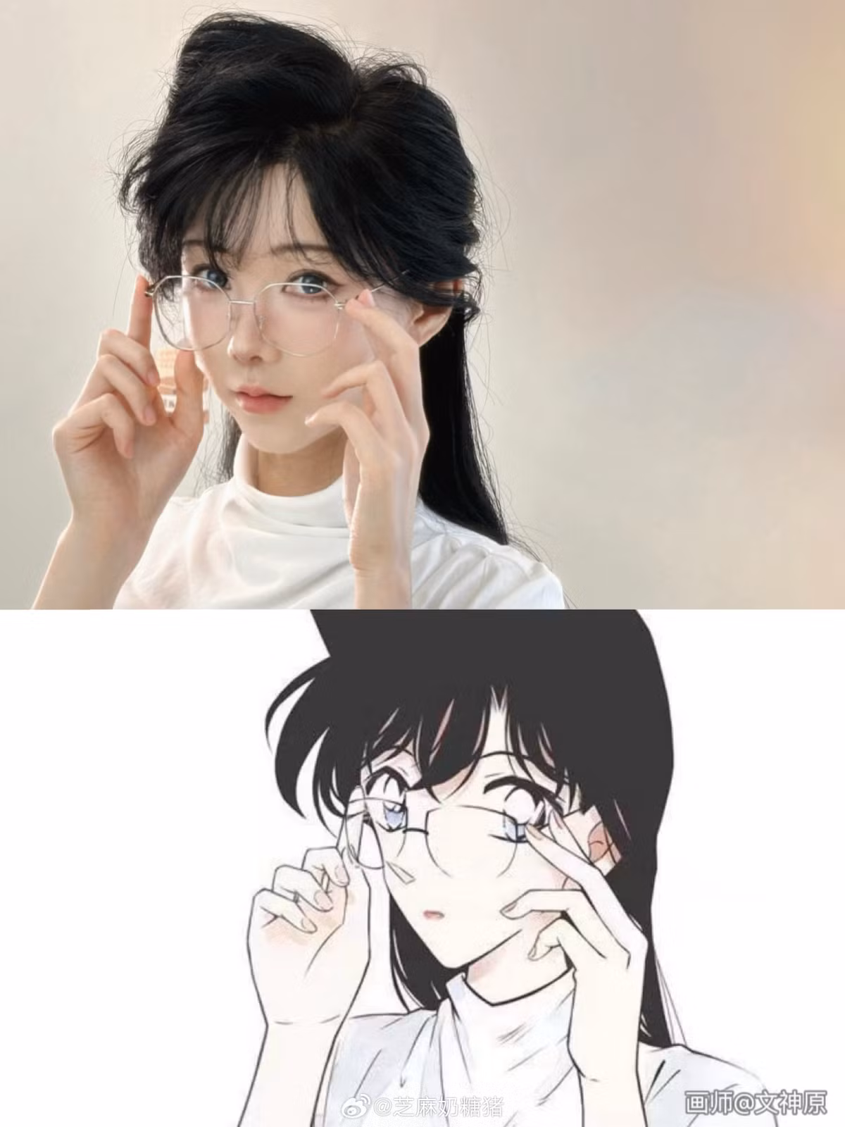 Hot girl xứ Trung là một fan cứng chính hiệu của Nhật Bản nói chung và Ran Mouri nói riêng, trên weibo cá nhân cô nàng thường xuyên update hình ảnh đời thường gắn liền với nhân vật truyện tranh này.