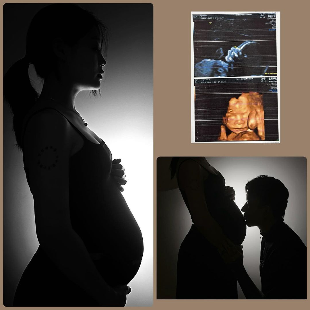 Dù đã mang thai khá lớn, tuy nhiên cách đây 1 tuần cô nàng mới thông báo chính thức với người hâm mộ về chuyện mình có em bé bằng hình ảnh siêu âm, kèm theo đó là dòng trạng thái: "Chào em, búp măng non".