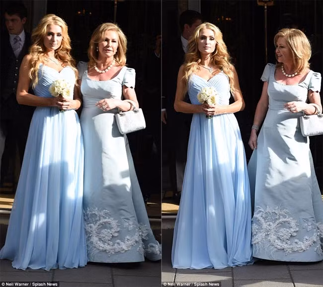 Paris Hilton làm phù dâu trong đám cưới em gái. Cô và mẹ trong đám cưới của Nicky Hilton.