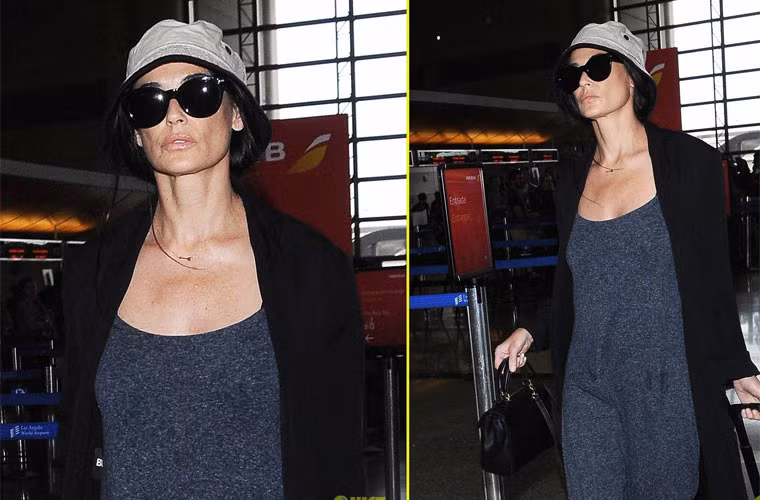 Trước đó vài hôm, khuôn mặt Demi Moore không đến nỗi thảm hại như bây giờ dù chụp cận mặt.