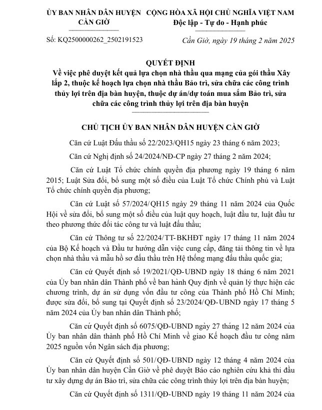 TP HCM: Lien danh 2 thanh vien trung goi thau xay lap hon 13 ty tai Can Gio