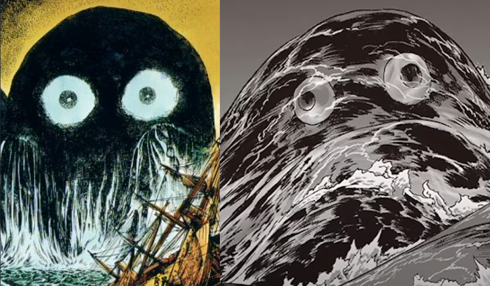 Umibozu có đôi mắt to tròn đáng sợ và cơ thể màu xám. Một số người may mắn sau khi đụng độ thủy quái này kể rằng vô cùng khiếp sợ khi nhìn vào mắt của Umibozu.