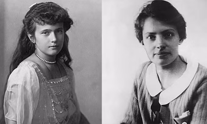 Bất ngờ, vào nằm 1920, cô gái tên Anna Anderson (phải ảnh) đang được điều trị trong một bệnh viện tâm thần sau khi nhảy sông tự tử ở Đức gây sốc dư luận khi tuyên bố bản thân chính là công chúa Anastasia (trái ảnh) - thành viên cuối cùng chưa rõ sống chết trong gia đình Sa hoàng Nicholas.