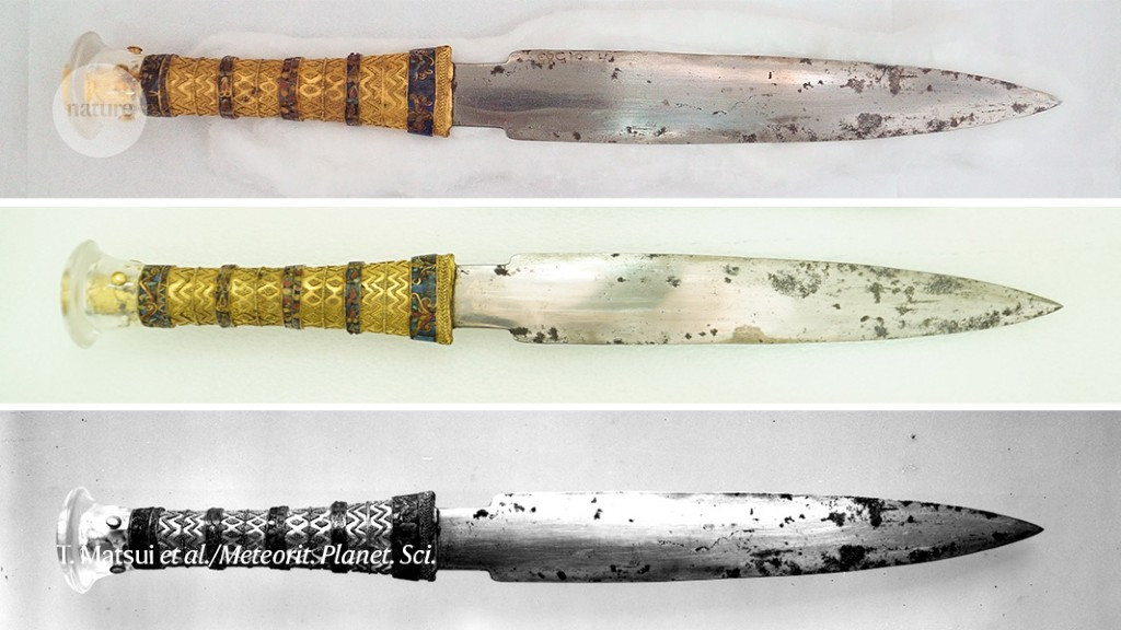 Sau một thời gian nghiên cứu và sử dụng các công nghệ hiện đại như quang phổ kế huỳnh quang tia X không gây hư hại đến cổ vật, nhóm các nhà nghiên cứu người Italy và Ai Cập phát hiện phần lưỡi sắt của con dao găm nạm vàng có nguồn gốc từ thiên thạch.