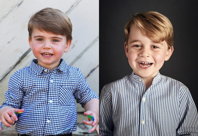 Kate Middleton có thói quen lựa chọn trang phục giống nhau cho các con mỗi khi xuất hiện trước công chúng. Mục đích của việc này chính là tạo mối quan hệ gắn kết giữa các thành viên trong gia đình hoàng gia. Mới đây, công nương Anh đăng tải hình ảnh con trai út trên mạng xã hội. Công chúng cho rằng Hoàng tử Louis mặc trang phục giống với anh trai George trong chiếc áo họa tiết sắc xanh cùng kiểu tóc mái chéo. Ảnh: Hello Magazine.