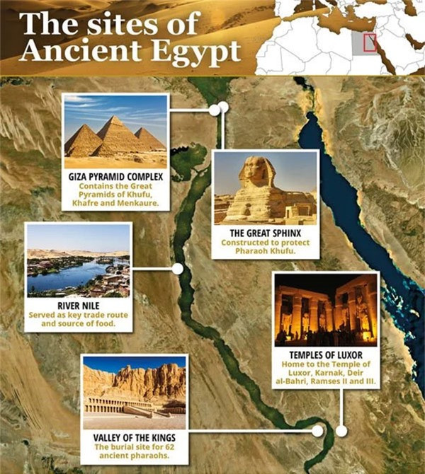 Tuy sử sách không nhắc tới chuyện gì đã xảy ra với Nữ hoàng Tiye nhưng các học giả cho rằng bà và con trai có thể bị buộc phải tự sát cùng nhiều kẻ tham gia vào vụ ám sát trên. Ảnh: Bản đồ Ai Cập cổ đại.