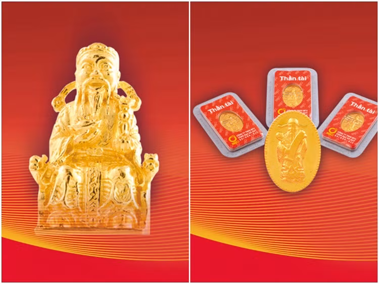 Tượng thần tài 3D 1 lượng và nén vàng thần tài 1 chỉ cũng là gợi ý cho khách hàng muốn mua vàng tích trữ vào ngày thần tài để cầu may.