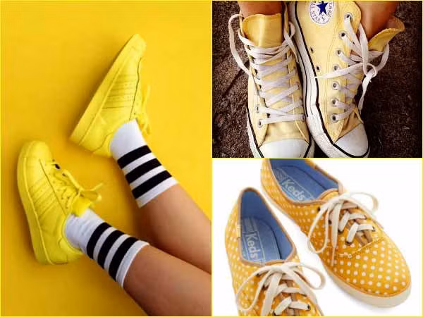 3. Thoải mái với giày thể thao tông màu vàng: giày sneaker, giày thể thao hay thậm chí là giày converse tông vàng mang lại sự đa dạng về màu sắc cho trang phục thường ngày của bạn.