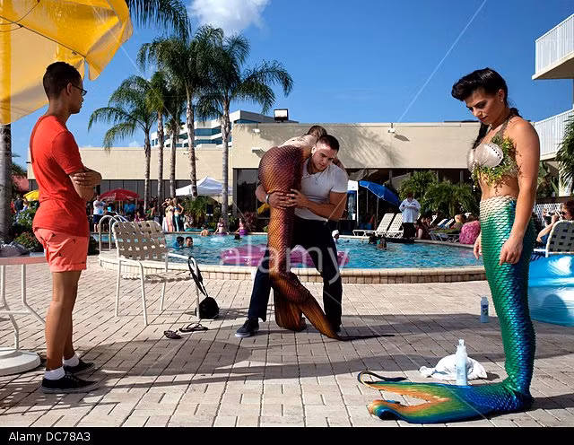 Để có thể hóa thân thành "người cá", người tham gia phải sử dụng thêm chất bôi trơn hoặc dầu dừa để “gắn đuôi” dễ dàng hơn cũng như cần tới sự giúp đỡ của vài người. Hoạt động này không chỉ thu hút nữ giới mà còn có cả cánh mày râu.