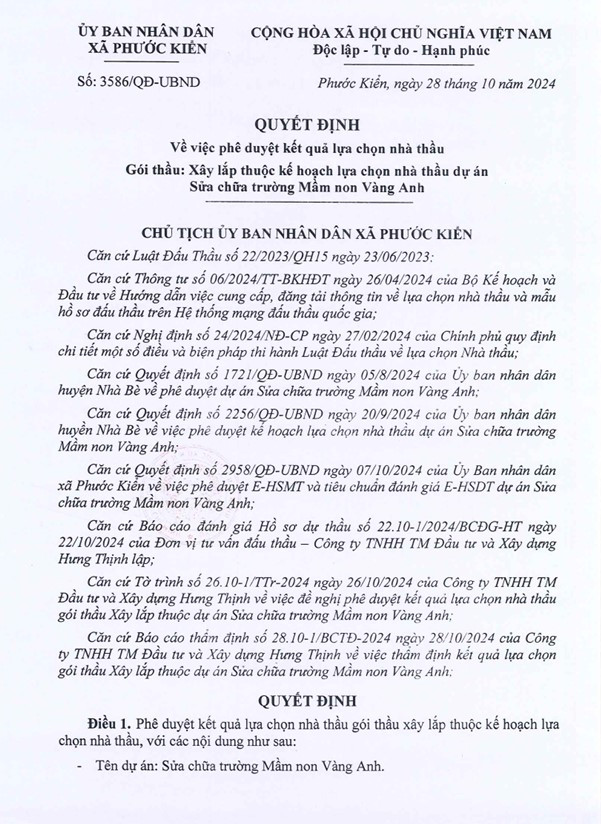 TP HCM: Cty Xây dựng DPT trúng gói thầu sửa chữa Trường MN Vàng Anh TP HCM: Cty Xay dung DPT trung goi thau sua chua Truong MN Vang Anh