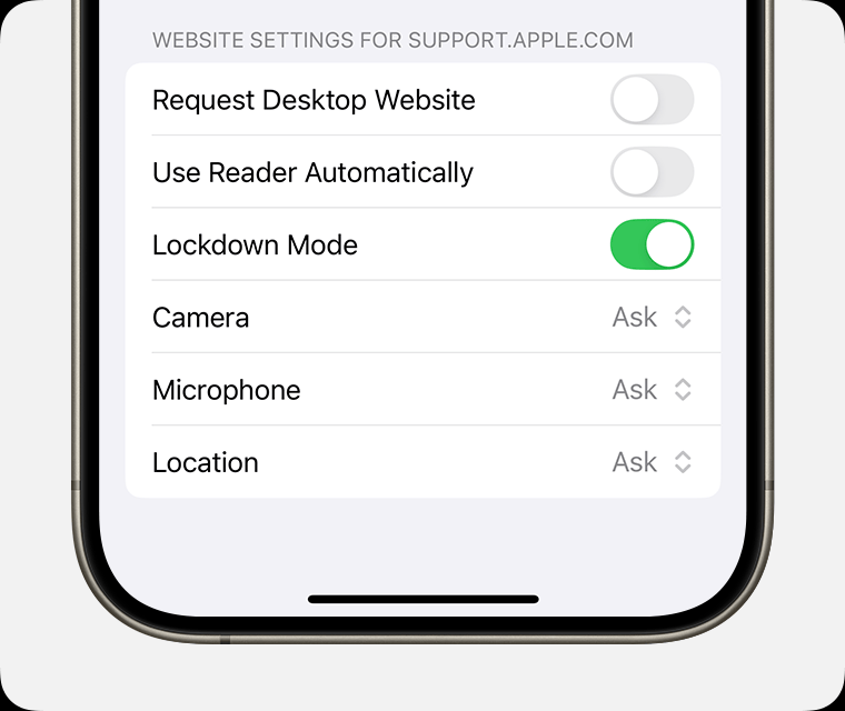 10. Bật chế độ khóa (Lockdown Mode): Kích hoạt tại Quyền riêng tư &amp; Bảo mật.(Ảnh: Apple Support)