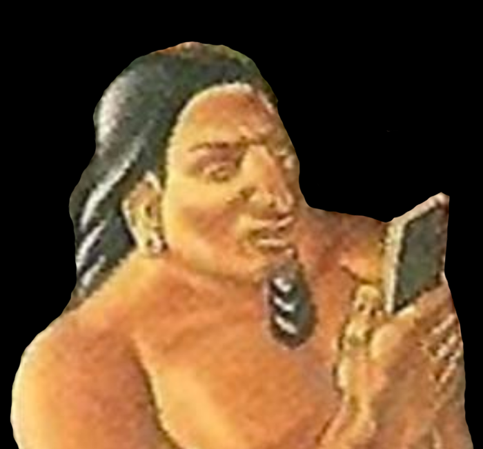 Một số Redditor còn đặt giả thuyết rằng người đàn ông này bị trói và người cầm “điện thoại” thực chất là người hiện đại trong trang phục kỳ lạ. (Ảnh: e-Discovery Team)