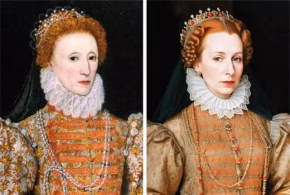 3. Elizabeth I: Con gái của Henry VIII và Anne Boleyn, trị vì từ 1558–1603, mở ra thời kỳ Elizabethan huy hoàng. Là một trong những quân vương vĩ đại nhất nước Anh, nổi tiếng về sự thông minh, sự khéo léo ngoại giao và chính sách "trinh nữ" không kết hôn. Nữ hoàng Elizabeth I của Anh sở hữu gương mặt đài các với làn da trắng mịn tuyệt đẹp trong ảnh phục dựng bằng AI.