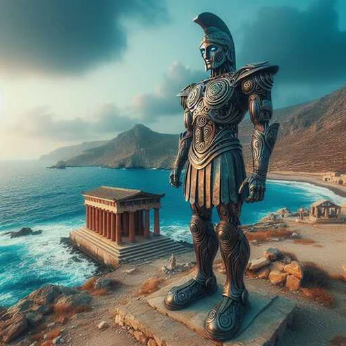 Talos là một người máy khổng lồ được thiết kế để bảo vệ Crete, phản ánh sự kiểm soát bằng công nghệ. (Ảnh: Sirioti Jewelry)