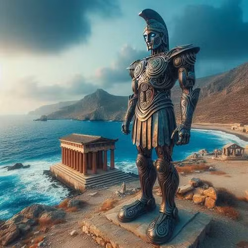 Talos là một người máy khổng lồ được thiết kế để bảo vệ Crete, phản ánh sự kiểm soát bằng công nghệ. (Ảnh: Sirioti Jewelry)