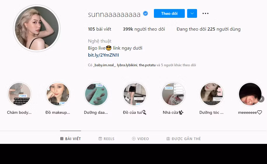 Tài khoản mạng xã hội của hot girl Sunna hiện có gần 400.000 lượt theo dõi.
