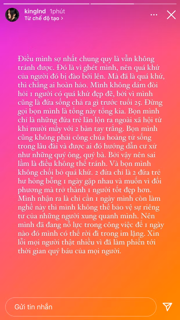 Sau khi lên tiếng về lùm xùm của bạn trai, Linh Ngọc Đàm đã lựa chọn im ắng một khoảng thời gian. Suốt thời gian qua, nữ streamer gần như không đăng tải thứ gì liên quan đến bản thân hay bạn trai trên MXH.