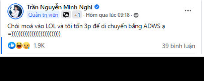 Mới đây, nữ MC Minh Nghi khiến fan được một phen "cười ra nước mắt" khi cô nàng bất ngờ có dòng trạng thái vào lại chơi game. Đặc biệt hơn, thay vì dùng chuột trỏ vị trí thì gái xinh làng Esports này điều khiển nhân vật bằng cụm phím A-D-W-S.