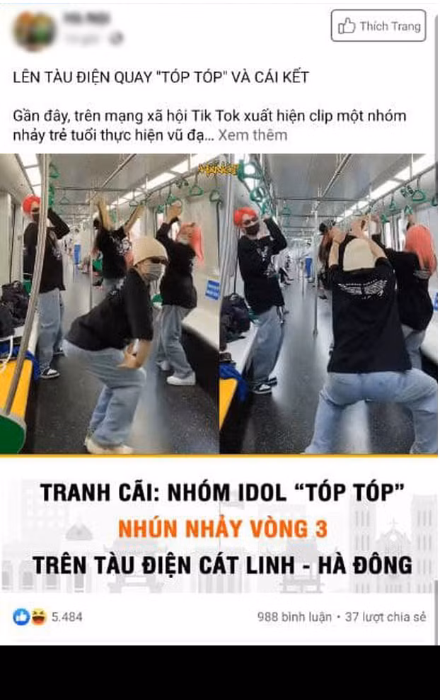 Mới đây, một nhóm bạn trẻ có 4 thành viên đã quay lại đoạn clip với những màn vũ đạo táo bạo ngay trên chuyến tàu Cát Linh - Hà Đông và đăng lên TikTok.