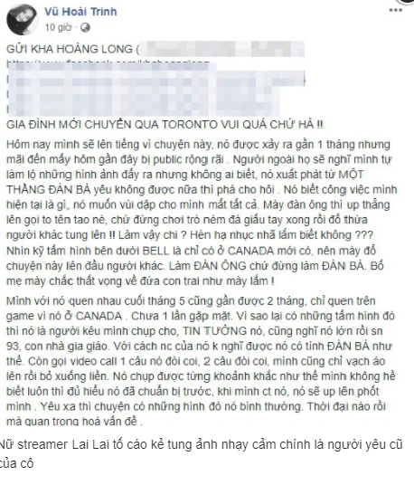 Quá bức xúc trước sự việc, Lai Lai cũng ngay lập tức đăng bài để tố ngược lại bạn trai cũ.