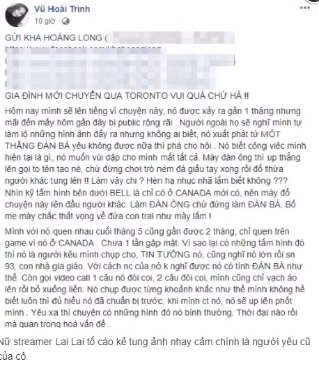 Quá bức xúc trước sự việc, Lai Lai cũng ngay lập tức đăng bài để tố ngược lại bạn trai cũ.