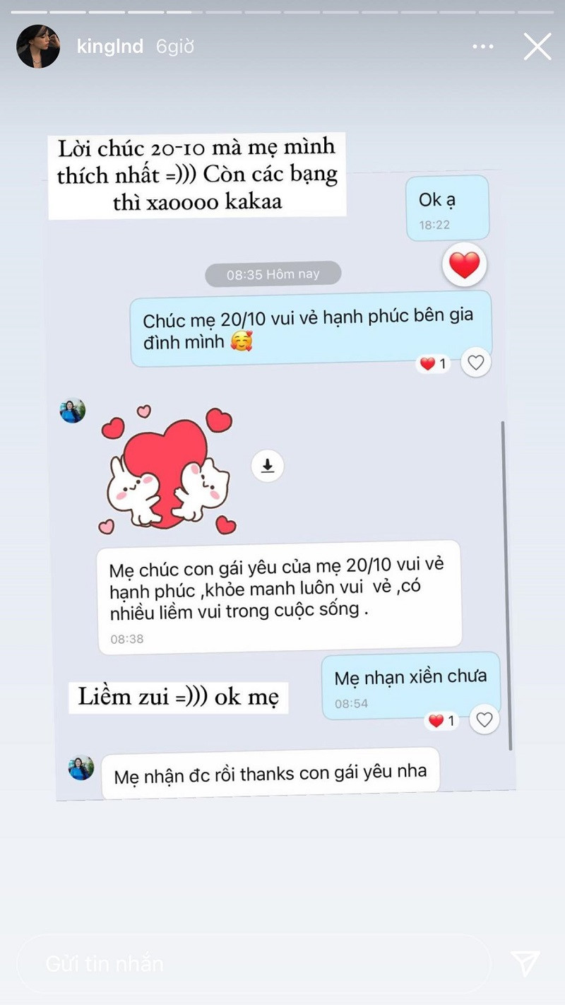 Linh Ngọc Đàm gửi lời chúc đến mẹ của mình bằng tiếng "ting ting" đầy tình cảm.