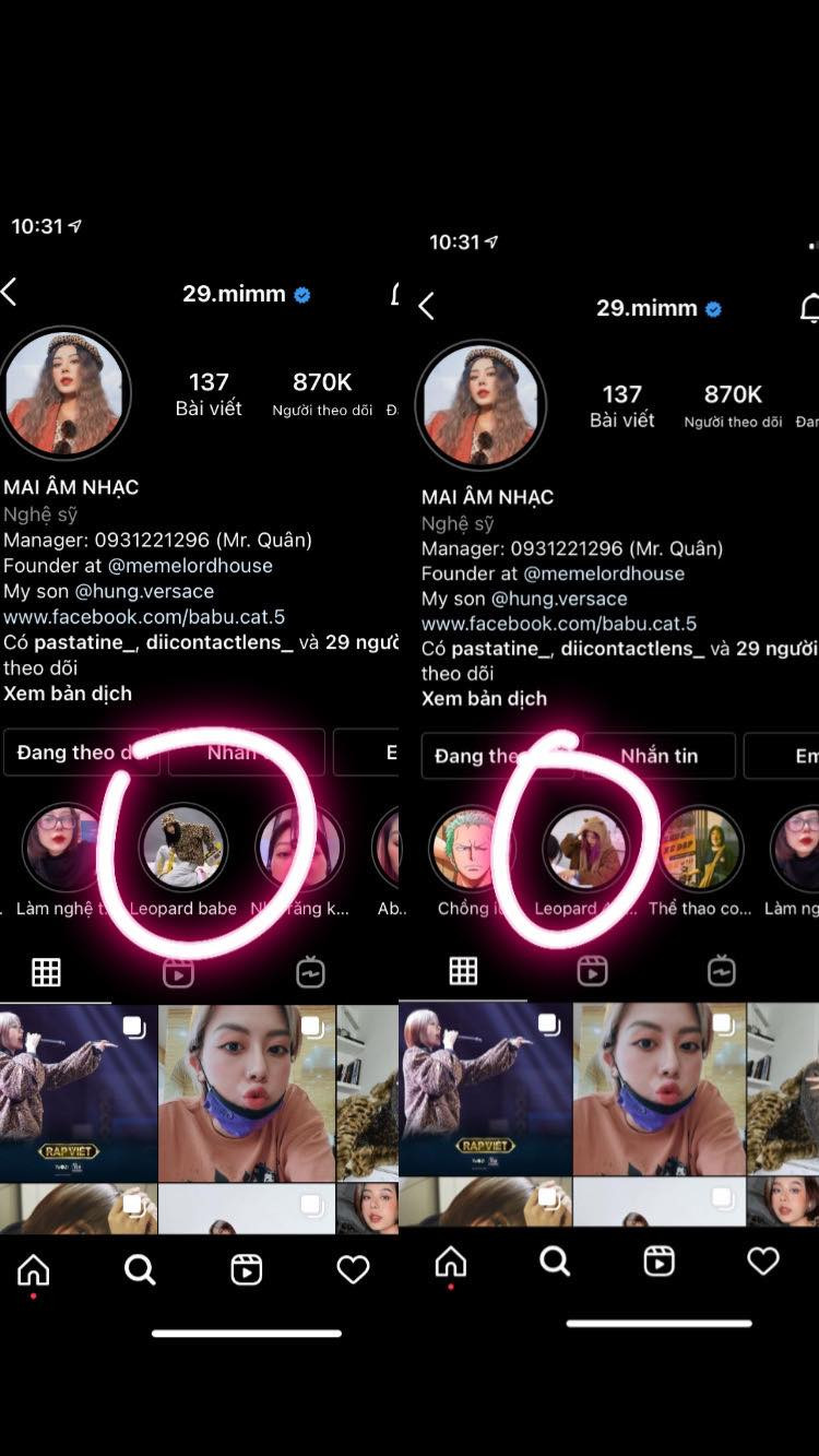 Mai Âm Nhạc còn có niềm đam mê đặc biệt với những món đồ hoạ tiết da beo mà cô nàng để hẳn 1 "highlight story" trên instragram cá nhân của mình.