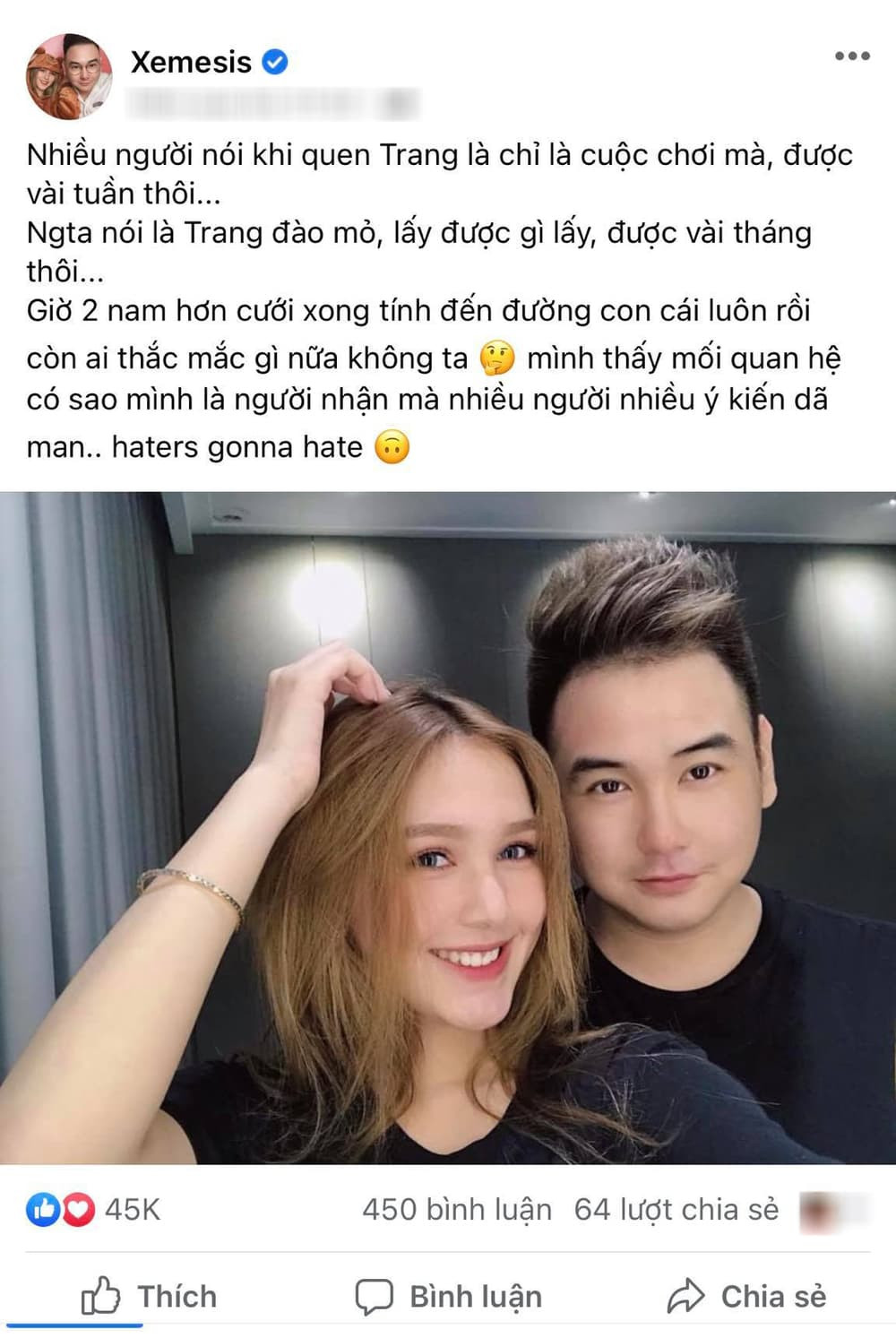 Trở thành vợ của Xemesis, Xoài Non từng dính nhiều điều tiếng như ăn bám, đào mỏ... Nhưng cô nàng cũng lên tiếng khẳng định rằng mình và chồng tiền nong rõ ràng.