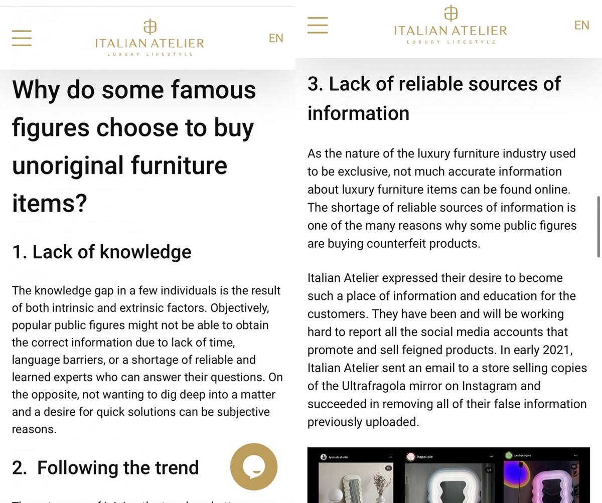 Hiện nay, Italian Atelier được biết đến là đại diện thương mại độc quyền của gần 40 thương hiệu sản xuất nội thất cao cấp của Ý và Châu Âu, trong đó có thể kể đến Armani/Casa, MissoniHome, Wiener GTV Design, và Poltronova.