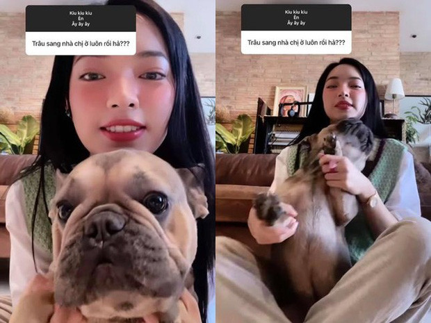 Mới đây, khi được hỏi "Trâu sang nhà chị ở luôn hả?", thì được cô đáp lại bằng cách ôm chú cún và ngân nga câu hát: "Đã lỡ yêu nhau rồi, đã lỡ yêu nhau rồi".