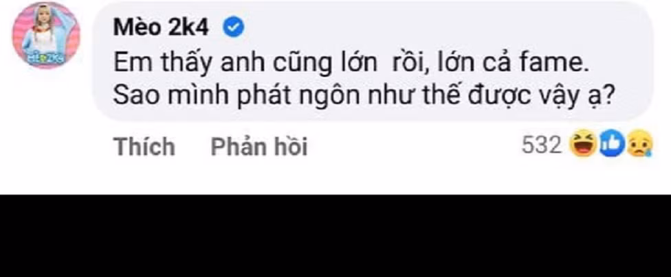 Ngay lập tức, nữ streamer Mèo 2k4 cũng lên tiếng và để lại bình luận cực gắt ngay trên sóng.
