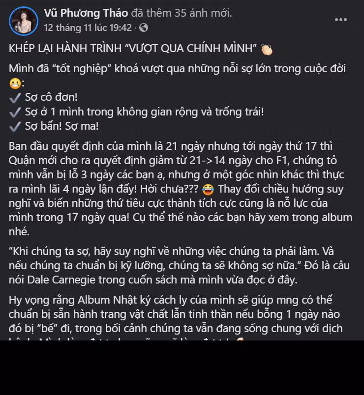 MC Phương Thảo còn tự hào rằng bản thân đã khép lại hành trình vượt qua chính mình, xuất sắc tốt nghiệp khóa vượt qua những nỗi sợ lớn trong cuộc đời.