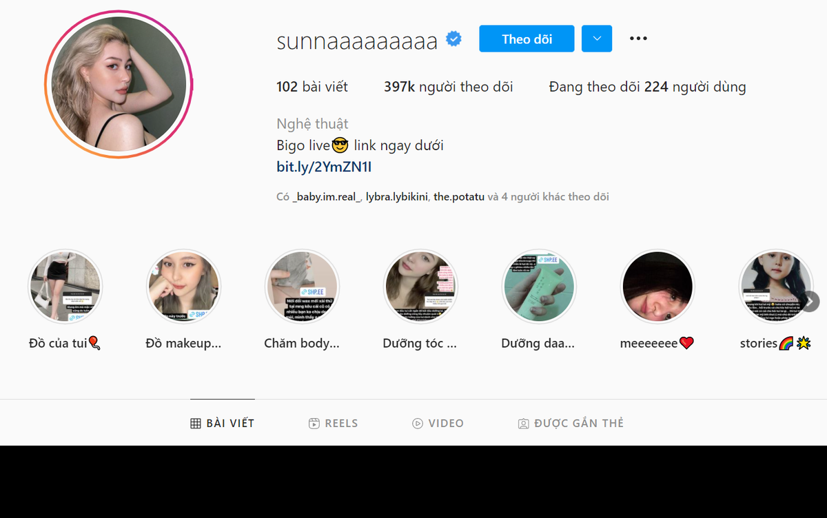 Cô sở hữu gần 397k lượt follow các bài viết mà cô đăng tải nhận về rất nhiều lượt tương tác và bình luận của cộng đồng mạng.