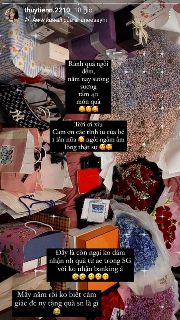 Nhìn lướt qua thôi ta cũng có thể thấy những món quà mà Thủy Tiên nhận được đều "không phải dạng vừa ".