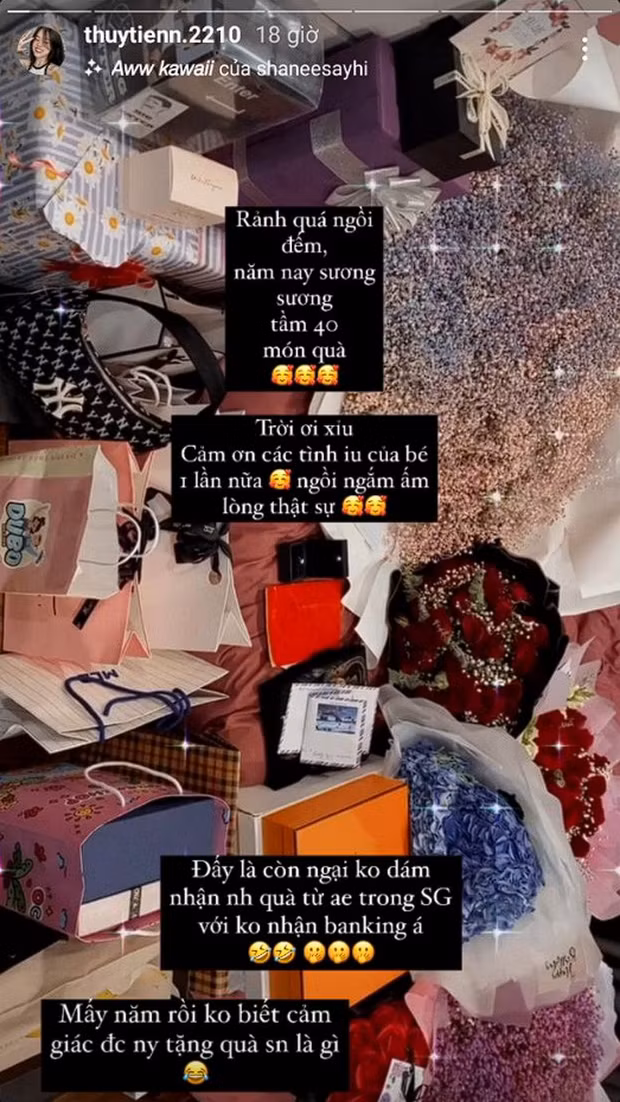Nhìn lướt qua thôi ta cũng có thể thấy những món quà mà Thủy Tiên nhận được đều "không phải dạng vừa ".