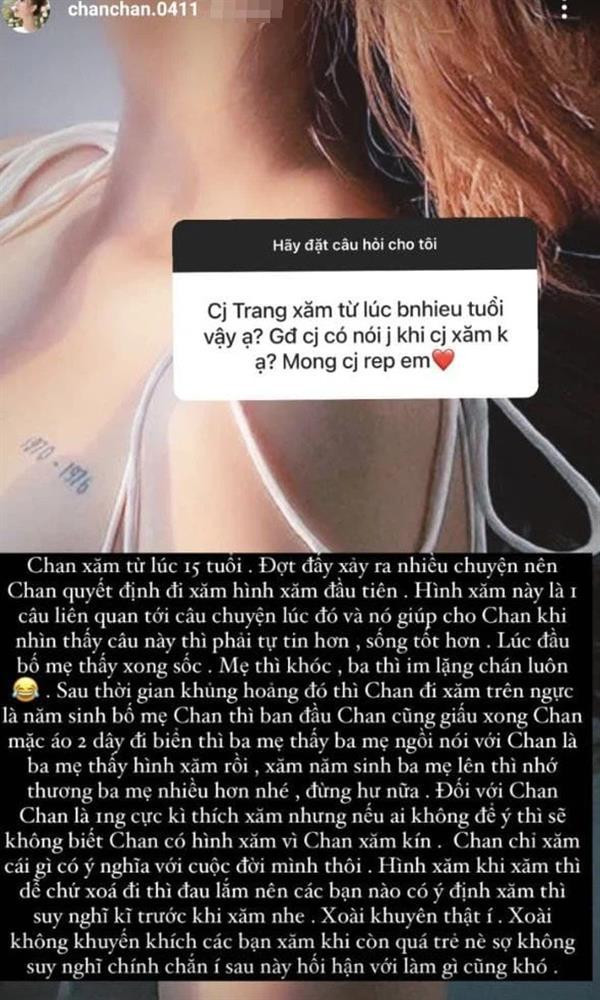 Được biết, hình xăm trên ngực trái của cô nàng là năm sinh của bố mẹ hot girl Gen Z. Cô quyết định xăm năm sinh của đấng sinh thành trên ngực để nhắc nhở bản thân phải yêu thương, không được làm bố mẹ bận tâm thêm.