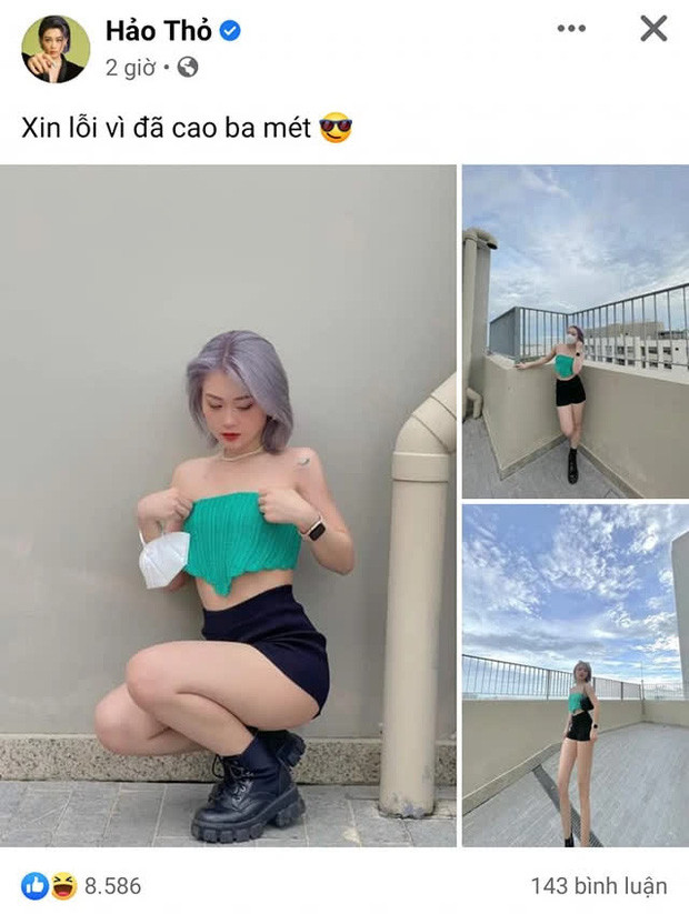 Mới đây, nữ streamer Hảo Thỏ đã đăng tải trên Facebook những bức ảnh mới nhất của mình với nội dung "Xin lỗi vì đã cao ba mét".