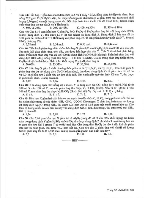 Đề thi THPT quốc gia môn Hóa học năm 2015 mã đề 748và đáp án - Hình 5 De thi THPT quoc gia mon Hoa hoc nam 2015 ma de 748va dap an-Hinh-5