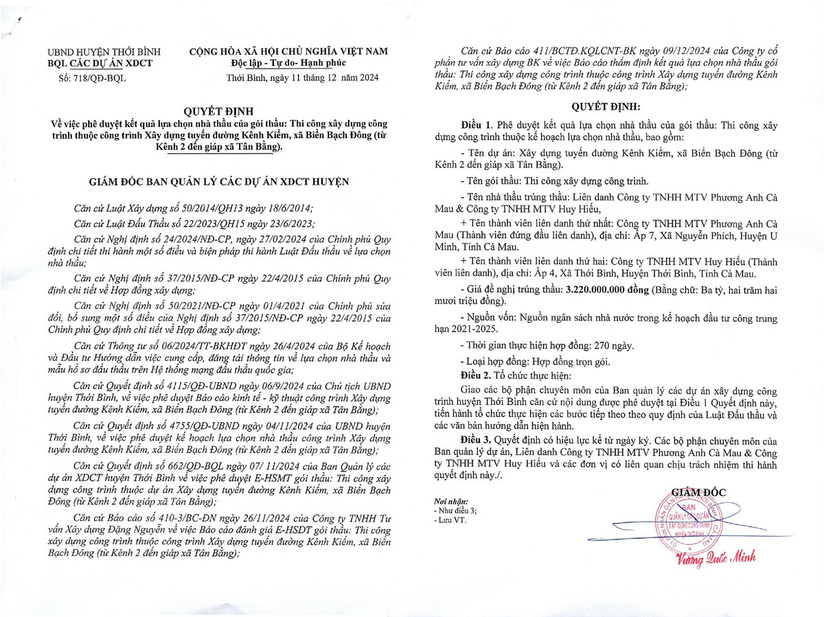 Ca Mau: He lo nang luc nha thau trung goi thi cong duong Kenh Kiem