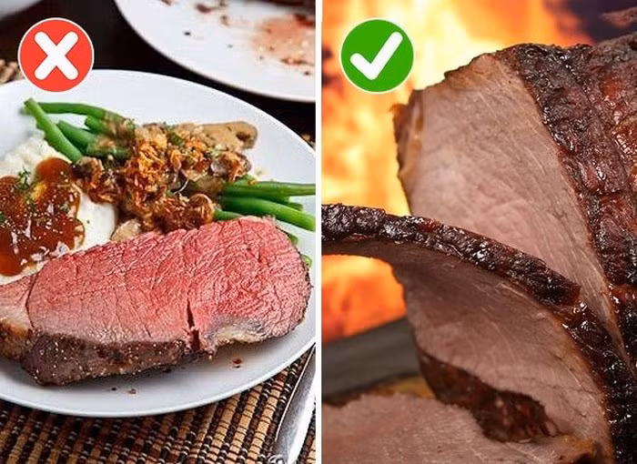 2. Thịt chín tái Nhiệt độ để nấu được những miếng thịt tái ngon lành là dưới 71 độ C. Tuy nhiên, nhiệt độ này không thể tiêu diệt được hết những vi khuẩn có trong thịt, ví dụ như E.coli hay salmonella. Cách tốt nhất bạn nên nấu chín thịt để giữ được đủ chất dinh dưỡng, hơn nữa còn an toàn vệ sinh thực phẩm.