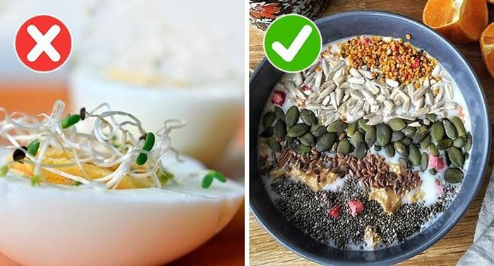  3. Rau mầm tươi sống Vi khuẩn E.coli và salmonella có mặt trong thực phẩm nhiều hơn chúng ta nghĩ. Trong 20 năm qua, đã có hơn 30 trường hợp mắc các bệnh truyền nhiễm do vi khuẩn gây ra sau khi ăn rau mầm sống như rau mầm cỏ linh lăng, các loại mầm từ hạt đậu, các loại hạt cải (chủ yếu là nhiễm các loại vi khuẩn salmonella và E. coli). Để đảm bảo an toàn, bạn nên ăn chúng ở dạng hạt thô như hạt hướng dương, hạt bí,… 