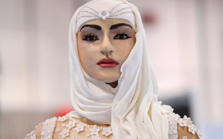 Chiếc bánh cưới độc đáo này mô phỏng hình dáng một cô dâu Ả rập. (Ảnh: Arabnews)