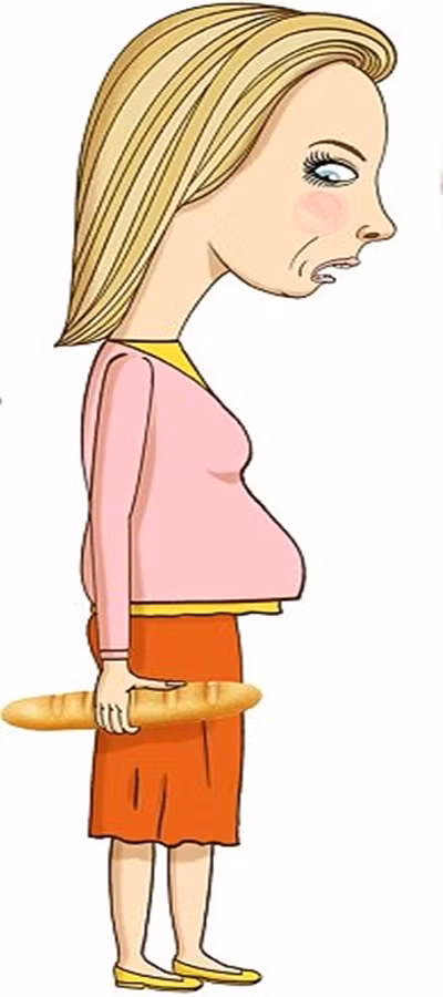 Bụng bánh mì (đầy hơi). Bụng này thường phình to sau bữa ăn. Một trong những nguyên nhân chính là thực phẩm bị phân hủy khi đi qua ruột. Vi khuẩn ăn những đồ phân hủy đó và tạo đến 8 lít khí. Tuy nhiên, cũng có thể do đường ruột của bạn khó khăn trong quá trình loại bỏ thực phẩm rác và nó bắt đầu lên men tạo thành khí trong thành bụng.