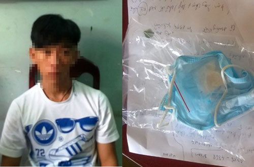2 nam sinh bị bắt giữ cùng tang vật là gói ma tuý tổng hợp đựng bên trong khẩu trang y tế,