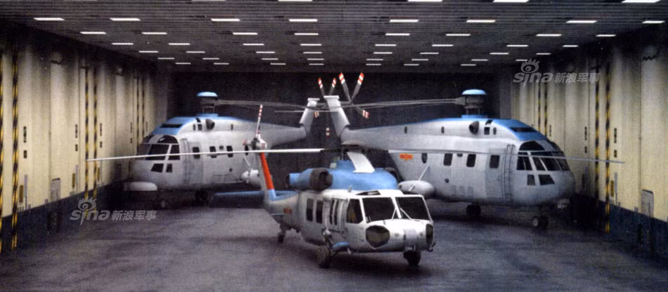 Bên cạnh khả năng mang vác xe tăng, xe bọc thép, tàu đổ bộ Type 075B được cho là có thể triển khai 34 máy bay trực thăng hạng trung Z-20, Z-8 và cả trực thăng tấn công Z-10. Nguồn ảnh: Sina.